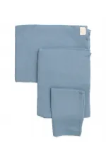 Parure de lit en mousseline avec pochette 100 x 135 cm +/- 3 cm, drap 120 x 150 cm, taie d'oreiller 35 x 45 cm, bleu indigo