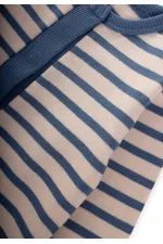 Çizgili Triko Tulum 0-3 Yaş İndigo Mavi