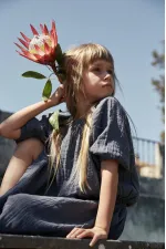 Organik Rustik Kız Elbise 2-9 Yaş Füme