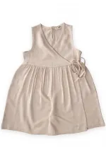 Keten Sarh Anvelop Elbise 2-7 Yaş Naturel