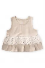 Bel Tambur Dantelli Keten Bluz 2-7 Yaş Naturel