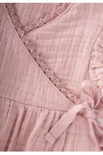 Organic Müslin Dantel Detaylı Şort Zıbın 0-2 Yaş Pudra Pembe