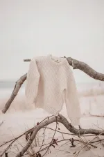 Pull Selanik à col rond en maille, couleur écru, 2-8 ans