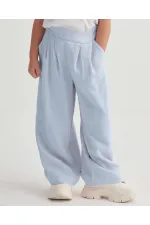 Pileli Bol Pantolon 2-7 Yaş Mavi