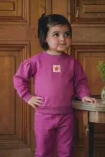 Tag Detailed Sweatshirt Set for 1-7 Years Old Fuchsia