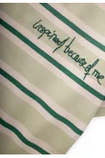 T-shirt à larges rayures brodées pour enfants de 2 à 10 ans, rayures vert menthe et kaki