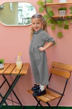 Collared Pleated Tencel Overalls for 2-7 Years Gray