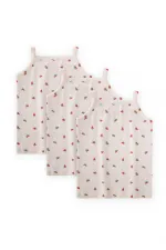 İp Askılı Kız Atlet Üçlü Ekru Karpuz Desen