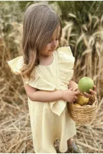 Robe jaune à ourlet et dos en dentelle, 2-7 ans