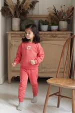 Ensemble sweat-shirt à étiquette détaillée pour enfants de 1 à 7 ans, couleur corail