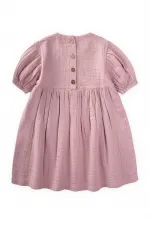Organic Balon Kollu Müslin Elbise 2-10 Yaş Leylak