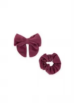 Pince à cheveux bordeaux avec ruban et élastique