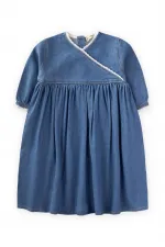 Denim Dress with Tomato Pastel Blue for Ages 2-7