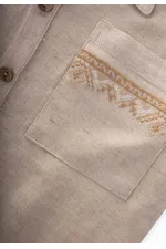 Ensemble chemise et pantalon en lin brodé, couleur naturelle, 2-7 ans