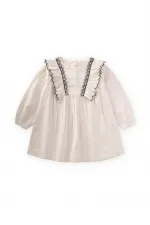 Robe de saison à volants brodés, écru, 1-8 ans