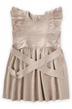 Yanları Bağcıklı Keten elbise 2-7 Yaş Naturel