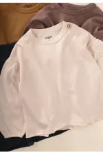Fırçalı Rustik Uzun Kollu T-Shırt 1-7 Yaş Ekru