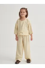 Wide-leg Trousers Embroidered Linen Set, Ages 2-7, Yellow
