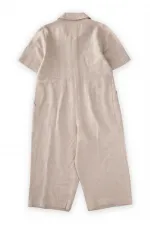 Salopette en lin à taille plissée pour enfants de 2 à 7 ans, couleur naturelle