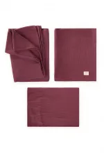 Housse de couette en mousseline avec pochette, 100 x 135 cm +/- 3 cm, drap-housse 120 x 150 cm, taie d'oreiller 35 x 45 cm, prune