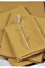 Parure de lit en mousseline avec pochette 100 x 135 cm +/- 3 cm, drap-housse 120 x 150 cm, taie d'oreiller 35 x 45 cm, jaune moutarde