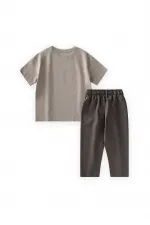 Çiftlik Baskılı T-Shırt Takım1-5 Yaş Vizon