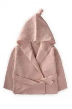 Peignoir enfant en mousseline double épaisseur, rose poudré, 2-9 ans