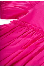 Robadan Fırfır Büzgülü Poplin Elbise 2-7 Yaş Fuşya