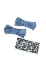 Taşlı Kot Fiyonk Toka Mavi