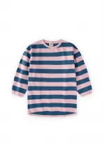 Triko Çizgili Tunik 4-12 Yaş Pudra Mavi Çizgili