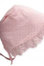 Baby Hat with Scallop Tie, Pink, Ages 0-1