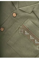Embroidered Pocket Shirt Trousers Linen Suit for 2-7 Years Old Khaki Green