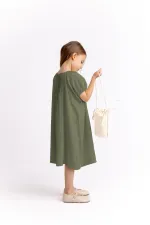 Robe en lin côtelé kaki vert pour enfants de 2 à 7 ans