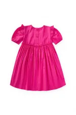 Robadan Fırfır Büzgülü Poplin Elbise 2-7 Yaş Fuşya