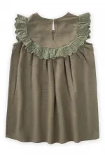 Robadan Dantelli Keten Bluz 2-7 Yaş Haki Yeşil