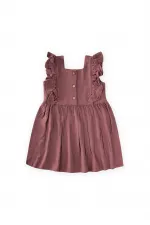 Square Neck Linen Dress with Rhinestone Embellishment, Ages 2-7, Plum