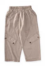 Dizi Kapaklı Keten Pantolon 2-7 Yaş Naturel