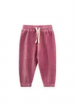 Fitilli Kadife Jogger Pantolon 1-10 Yaş Fuşya