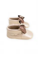 Deri Bebek Ayakkabı 17-21 Numara Ekru-Rose