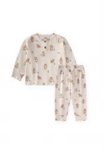 Animal Desenli Pijama Takım 1-5 Yaş Ekru