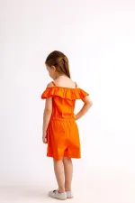 Robe en popeline à volants aux épaules, orange, 2-7 ans