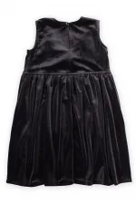 Önü Fiyonklu Kadife Elbise 2-7 Yaş Siyah