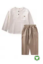 Ensemble bohème bio avec chemise, saisonnier, 8-12 ans, naturel