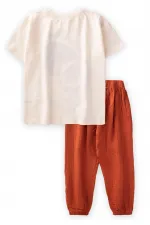 Organic Pantolonlu Coconut Baskılı T-Shırt Takım 3-10 Yaş Ekru
