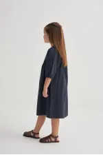 Tencel Robalı Elbise 2-7 Yaş Lacivert