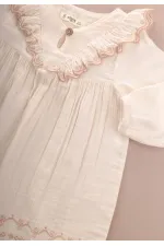 Organik Etnik Nakışlı Müslin Elbise 1-8 Yaş Naturel