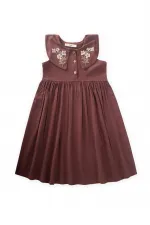 Robe en lin à col brodé pour enfants de 2 à 7 ans, couleur prune