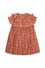 Çiçek Desenli Viskon Elbise 2-10 Yaş Yavruağzı