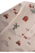 Farm Patterned Bodysuit Set for 0-3 Years Old Beige