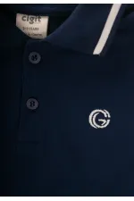 Polo brodé bleu marine, 2-10 ans